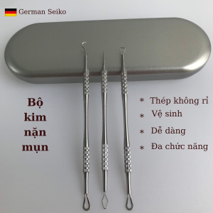 Bộ 3 Kim Nặn Mụn Thép Không Rỉ Nhập Khẩu Đức Cây Nặn Mụn Hai Đầu Cao Cấp Vệ Sinh Nhập Khẩu
