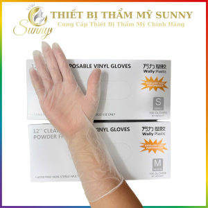 Găng tay trong suốt Vinyl cổ dài 12 inch Găng tay không bột dai dẻo làm bằng nhựa PVC dùng nấu ăn massage