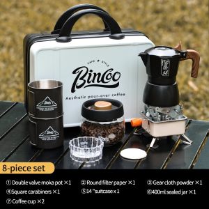 Bincoo ngoài trời ấm moka đặt pha Bình đựng cà phê van đôi nhà nhỏ Espresso khai thác máy pha cà phê cắm trại ngoài trời đặt 2 ly