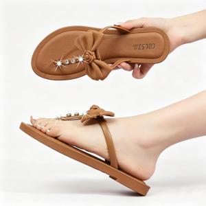 Sweet Cute Bow Flip Flops For Women Casual Elegant Flat Sandals Breathable Slip-On Home And Beach Footwear 070523