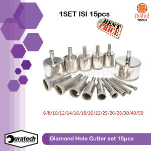 Ikura Tools Mata Bor Kaca Keramik Diamond Hole Saw Glass Cutter Set 15pcs - Diamond Holesaw set 15 pcs / Pelubang kaca keramik set 15 pcs Ukuran 6mm 8mm 10mm 12mm 14mm 16mm 18mm 20mm 22mm 25mm 28mm 30mm 40mm 50mm - Mata Bor Kaca Intan Set
