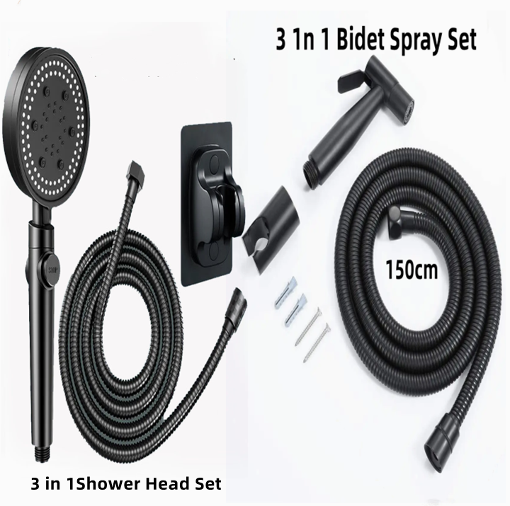 3 in 1 Black Bidet Spray Set with 1.5m Holder / 3 in 1 Black Handheld ...
