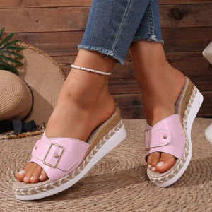 [Free Shipping] WomenS Thick-Soled Sandals 2026 Summer Collection Featuring A Platform Sole Rope Detailing Large Sizes Buckle Straps Beach Style And A Casual One-Strap Design