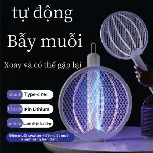 Vợt Diệt Côn Trùng Gấp Gọn Thông Minh Có Đèn Thu Hút Côn Trùng - Vợt Bắt Muỗi Cầm Tay Có 2 Lớp Bảo Vệ