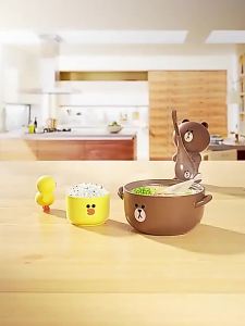 LINE FRIENDS Brown Cony Ceramic Fresh Bowl Set of Three Anime Kawaii Sally Cute Laptop Sealed Lh  for Office Workers GiftsEIRU-2IJ