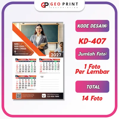 Cetak Kalender Dinding 4 Halaman Foto Sendiri Tahun 2027 ukuran A3 / Kalender Tahun Baru 2027