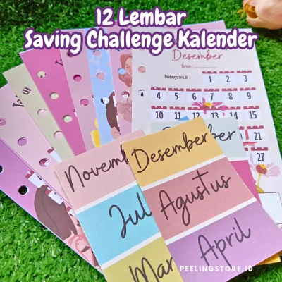 12 Lembar Refil Kertas Kalender Kertas Challenge Menabung Viral