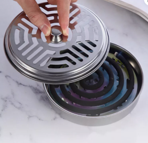 Hộp đựng nhang muỗi bằng thép không gỉ khay đựng nhang muỗi có nắp đậy an toàn tiện dụng