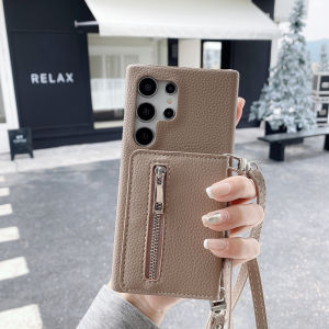Crossbody Wallet Case for Samsung Galaxy S25 Ultra S24 FE A55 A54 A16 A35 S23 Note10 Note 20 Ultra Case with Mirror Makeup Wrist Strap Zipper Purse Magnetic Buckle Card Holder Wallet PU Leather Shockproof Case