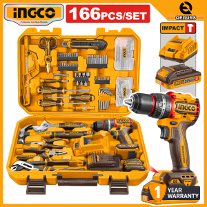 INGCO 20V 66NM CORDLESS IMPACT DRILL SET | 166PCS TOOLS | HKTHP41662