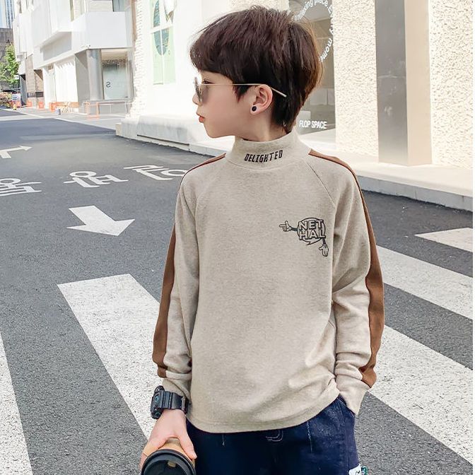 UngA Boys Clothes Boys Long Sleeve Shirts Boys' Cotton Crew Neck Basic Tees Soft Kids' Long Sleeve T-Shirts Top Light Purple,8-9 Years