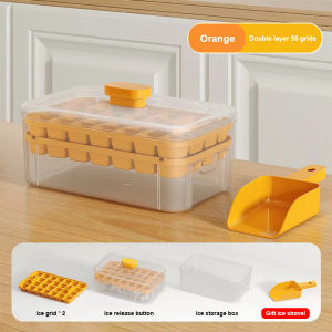 Oberni Cetakan Es Batu 28 Grid 2 Tray Dengan Press Handle Wadah Transparan/Food Grade Kotak Penyimpanan Es Buatan Sendiri COD