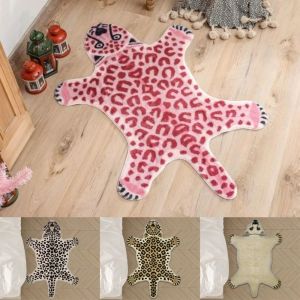 UTOPUS Leopard Pattern Pink Tiger Carpet Cartoon Striped Bedroom Floor Mat Unique Soft Tiger-shaped Doormat Home Decor