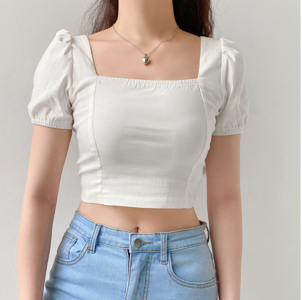 HoneyFashion- top with puff sleeves and square neckline