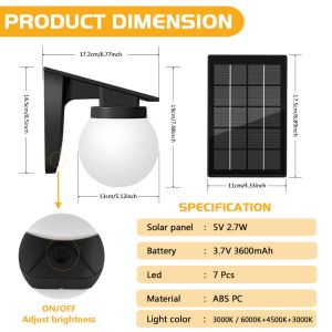 LED Solar Wall Lamp Outdoor Waterproof Spherical Decorative Light 3600mAh Long Lasting White/Natural/Warm Light Smart Light Sensor Anti-Rust Rainproof Garden Courtyard Fence Gate Landscapefor Home Decoration