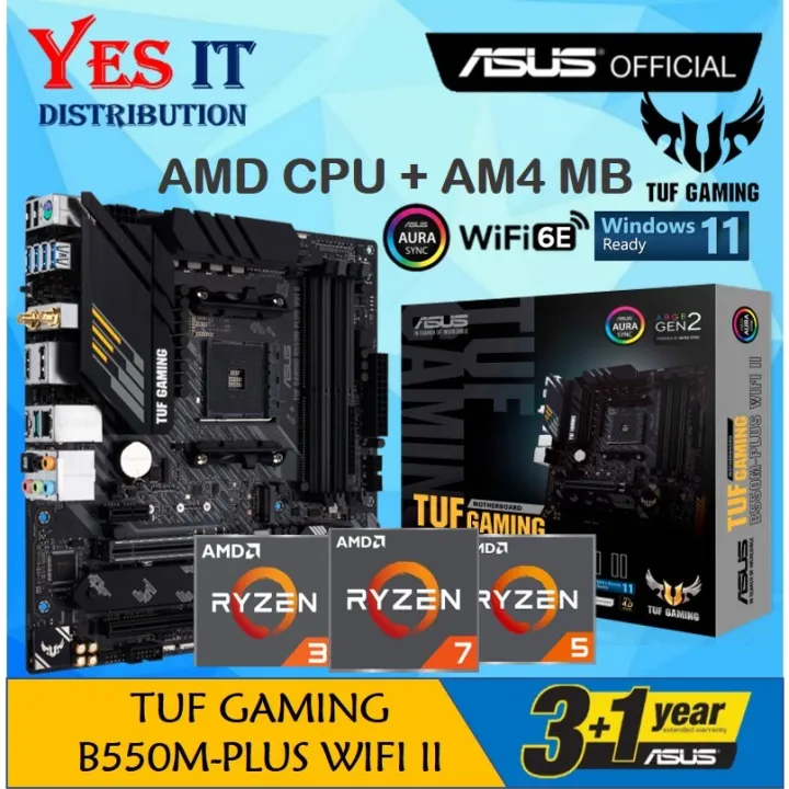 ASUS TUF GAMING B550M-PLUS WIFI II Aura Sync RGB Gaming Motherboard + AMD CPU 5500/5600/5600GT/5700G/5700X