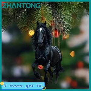 ZHANTONG 2D Acrylic Horse Pendant Backpack Charm Car Rearview Mirror Pendant Christmas Tree Hanging Ornament Party New Year Decoration