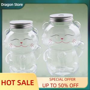 Dragon Cute Lucky Cat Water Bottle Transparent Juice Drink Bottle Milk Tea Bottle Coffee Juice Mouth ABle Drinking Cup