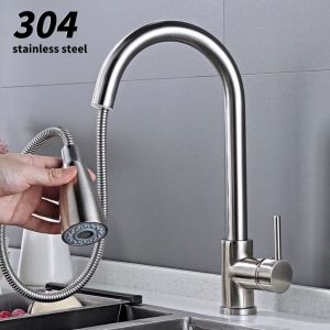 Pull Out Kitchen Faucet kitchen cold and hot faucet dish washing basin domestic stainless steel faucet splash proof telescopic sink faucet