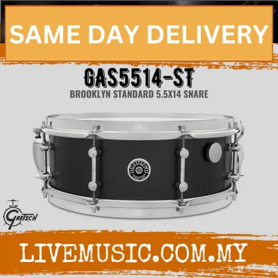 Gretsch GAS5514-ST Brooklyn Standard Snare Drum Satin Black Metallic