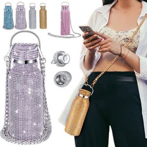 NCNC โซ่ห่วงโซ่ ขวดน้ำพลอยเทียม ความร้อนความร้อนสูง เหล็กไร้สนิม ถ้วยบลิง น่ารักน่ารักๆ รีฟิล ความร้อนที่เป็นประกาย สำหรับผู้หญิง