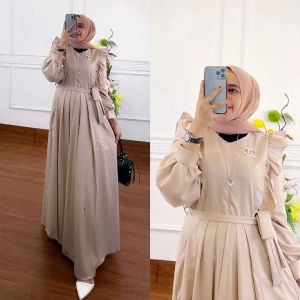 Gamis Dres Wanita Terbaru Dress Kondangan ALORA DRESS CERUTY BABYDOLL FULL FURING FREE BROS LD 110