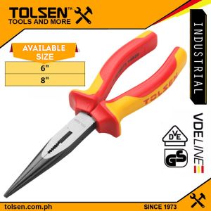 Tolsen VDE Insulated Long Nose Pliers 1000V (6" | 8") Premium Line VDE GS Certified