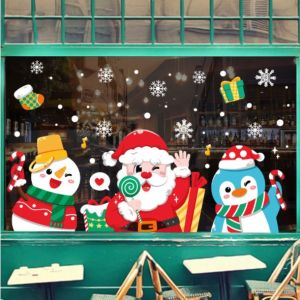 Combo decal trang trí Noel hít tĩnh điện 2 mặt - Chữ merry chirtsmas phối các bạn chào đáng yêu ( 3 tấm )CDN10