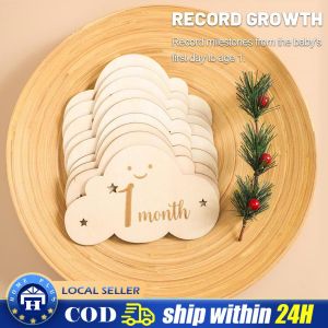 【Local delivery】 8pcs/set Wooden Baby Milestone Cards 1-11 month Newborn Growth Souvenir Photography Props Cute Cloud Shape Milestone Memorial Monthly