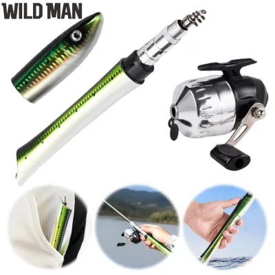 Telescopic Fish Shaped Mini Pen Fishing Rod with Reel Sea Ice Fishing Pole Portable Travel Rod Fishing Accessories