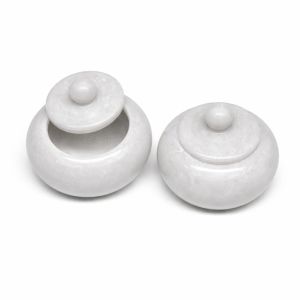 Premium Marble Kumkum Holder Big & Small Size | Kunguma Chimizh with Lid for Pooja & Haldi Kumkum (Pack of 1 Pc)