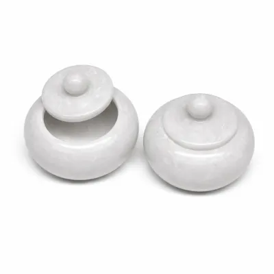 Premium Marble Kumkum Holder Big & Small Size | Kunguma Chimizh with Lid for Pooja & Haldi Kumkum (Pack of 1 Pc)