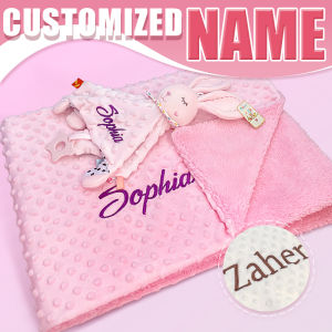Personalized Soft Plush Baby Blanket with Name Newborn Stroller Sleeping Dolls Custom Towel Cover -appease Soother Gift2026
