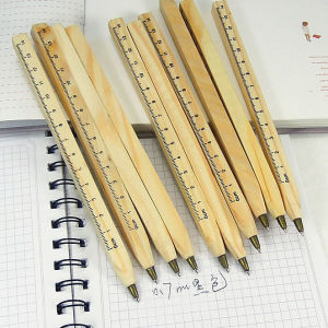 Bút bi vỏ gỗ tích hợp thước 14cm mới nhất 2024
