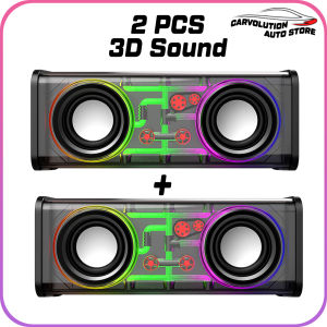 V8 Bluetooth 5.0 Speaker Transparent Speaker TWS Series Surround TF Card Double Dual Subwoofer Cyberpunk Multiple RGB Lighting Modes 1800mAh Mecha Little Steel Gun 双响机甲小钢炮