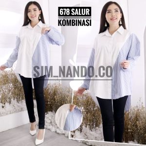 SJM kemeja atasan wanita motif salur dan kotak lengan panjang katun xxl bigsize 678 679