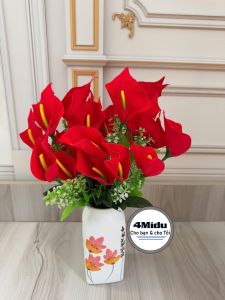 Cây hồng môn giả 12-14 bông dài 43cm tán rộng trang trí nhà văn phòng công ty - Phụ kiện trang trí hoa giả
