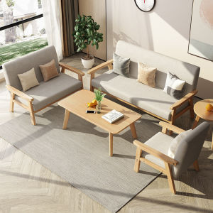 Sofa Set 123 Seater Nordic Solid Wood Cloth Craft Sofa Simple Small Apartment Living Room Simple Modern Armchair Three-Person Office Rental Room Sofa Single Double