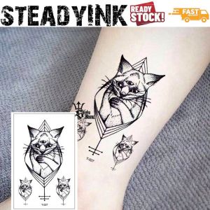 [𝚂𝚝𝚎𝚊𝚍𝚢𝙸𝙽𝙺] Tattoo Sticker Waterproof Tatu Pelekat | Creative Design 3-eye-Cat | Make up Carnival Event Festival Party |