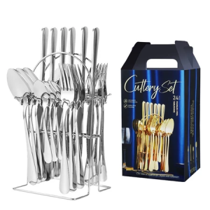24pcs stainless steel knife fork and spoon box gold gift box set high appearance level