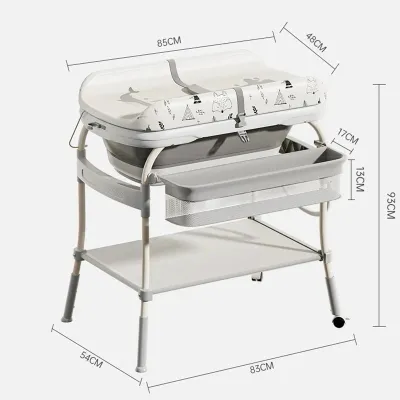 Multifunctional Baby Changing Table with Bathtub Sturdy Diaper Station with Large Storage 2-in-1 Complete Newborn Care Set with Removable Tub & Safety Belt Space Saving for Nursery & Home