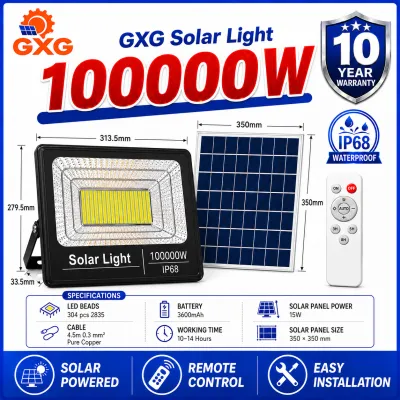 GXG 100000W Solar Light Outdoor Waterproof IP68 Solar Flood Lights LED Lamp Street Light Indoor with Remote Control