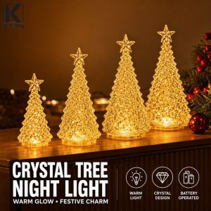 Christmas Tree Crystal Acrylic Night Light Warm Battery Powered Mini Table Lamp Xmas New Year Desktop Decor Indoor Gift