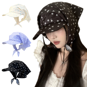 HEALMEYOU Korean Style Flower Baseball Cap Cotton Sunscreen Strappy Bandana Hat Simple Bow Floral Headscarf Hat Girl