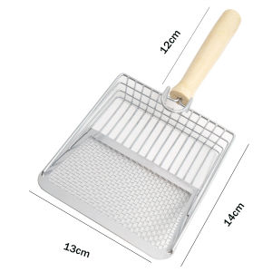 Upgrade Metal Cat Litter Scoop 2 IN 1 Stainless Steel Wooden Handle Cat Litter Shovel Cats Poop Cleaning Shovel Tool