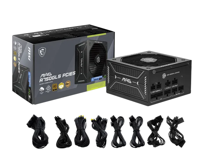 MSI MAG [ A750GLS / A850GLS ] PCIE5 ATX 3.1 COMPATIBLE 80 PLUS GOLD CYBENETICS Full Modular PSU