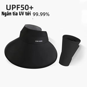 Nón đi biển chống nắng mũ siêu rộng vành hở chóp DING SHANG mũ nửa đầu vải lụa chống tia UV UPF50+ - Life Style 4U