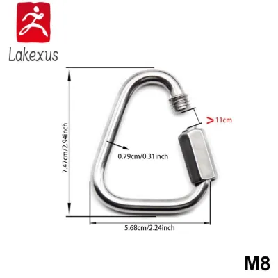 Lakexus M3.5/M4/M5/M6/M7/M8/M10/M12 Stainless Steel Oval Quick Links Triangle-Lock Carabiner Safety Snap Hook Climbing Buckle Climbing Gear Carabiner Quick Links