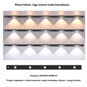 Magnetik Lampu Strip LED 3 Warna Ukuran 40 / 60cm Dengan Sensor Gerak Untuk Lemari Pakaian Untuk Lemari Dapur