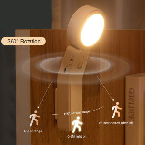 LED Light Motion Sensor Night Light USB Rechargeable 360 Rotation Dimming Stair Lamp Wall Light For Hallway Bathroom Bedroom Kitchen